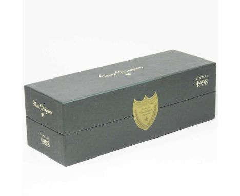 A bottle of Dom Perignon champagne, vintage 1998, boxed and sealed, 31cm high