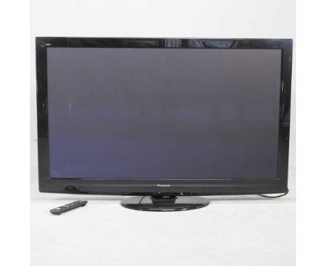 A Panasonic television, 122cm wide, with remote control