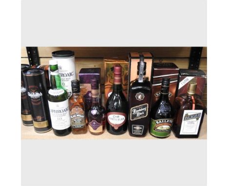 A collection of whisky, rum and liqueurs, to include Laphroaig, 70cl, boxed