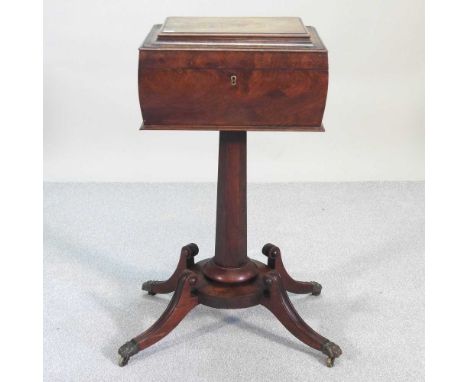 A Regency fruitwood teapoy, with a hinged cavetto moulded lid, on a splayed platform base54w x 40d x 79h cm