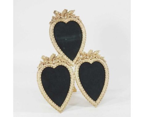 A gilt metal framed triple heart shaped picture frame, 33 x 25cm overall