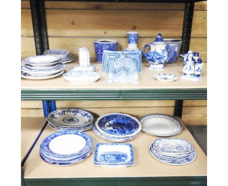 A collection of Staffordshire blue and white china, to include plates