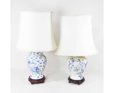 A Chinese table lamp with shade, overall 62cm high, together with another similar (2)