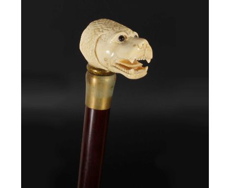 A Victorian style novelty walking cane, the handle in the form of a dog's head, 92cm long
