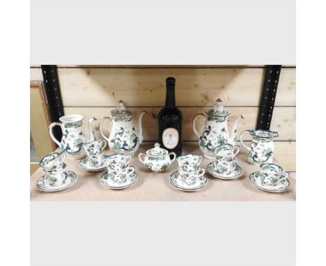 A Mason's Chartreuse pattern part coffee service, together with a bottle of Princess Ale, brewed by Princess Anne 1978