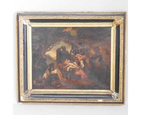 After Caravaggio, 19th century, Conversation on the way to Damascus, oil on canvas, 53 x 67cm