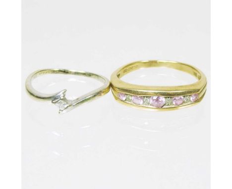 A 9 carat gold half hoop eternity ring, 2.6g, size O/P, together with a 9 carat gold dress ring, of crossover design, 1.4g, s