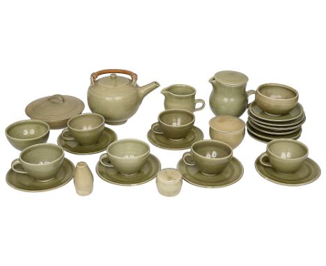 Bernard Leach (1887-1979) for Leach pottery, St Ives. A celadon glazed porcelain standard ware tea service and other items 19