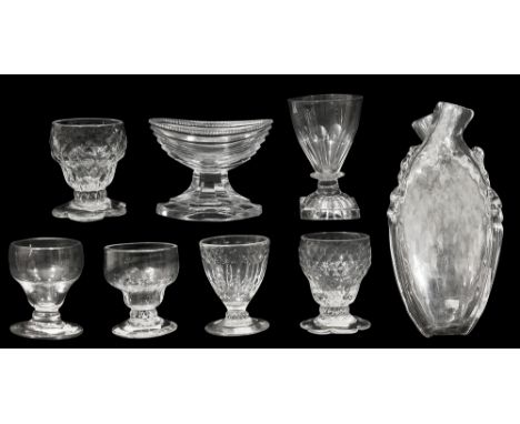 Five late 18th/early 19th century bonnet glasses and other glasstwo with double ogee bowls honeycomb moulded on petal feet, o