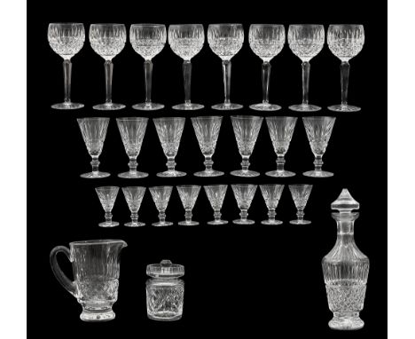 Waterford crystal Tramore pattern glasswarecomprising a decanter and stopper, eight hock glasses, seven port glasses, eight l