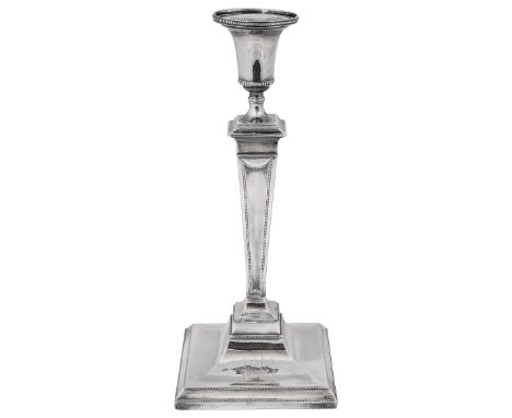 A George III silver Neoclassical Adam style candlestickSheffield, 1783, maker mark partially struck, probably John Parson &am