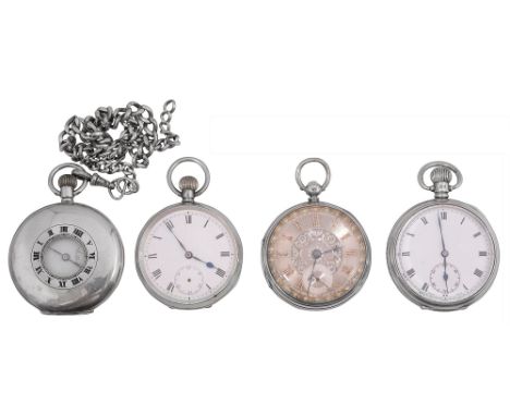 A Victorian silver open faced fusee pocket watch and three other pocket watchesfirst engine turned dial with raised gilt Roma