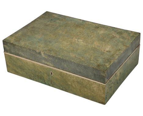 An early 20th century shagreen and ivory humidor by Callow interior maple lined with divisions, lid interior bearing an appli