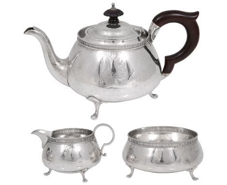 A George V silver three piece bachelors tea serviceBirmingham, 1923, Ernest Druiff &amp; Coof plain circular bellied form wit