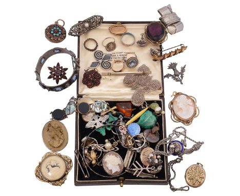 19th century and later silver and costume jewelleryto include a Bohemian garnet cluster pendant, flower brooch and eterntiy b