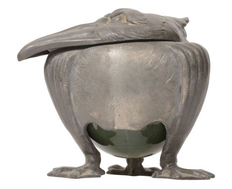 A continental Jugendstil pewter novelty inkwell in the form a grotesque bird c.1900attributed to Kayserzinncast as a grotesqu