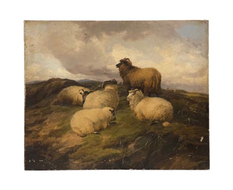 Thomas Sidney Cooper (1803-1902)'Sheep in a wild landscape', oil on board, signed and dated lower right corner 'T.S.Cooper / 