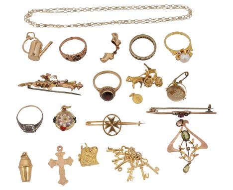A collection of assorted jewelleryincluding a single stone garnet 9ct gold ring, a 9ct gold gypsy ring with blue and colourle