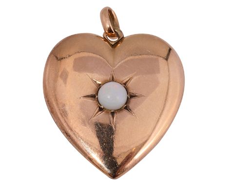 A Early 20th Century opal set heart shaped locket the opal in a star setting and intertwined initials to the reverseapprox di