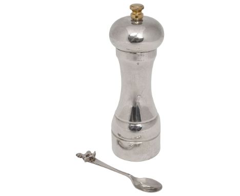 A modern silver clad pepper mill and a small silver christening spoonfirst Birmingham, 1998 by A L Pooleplain waisted form wi