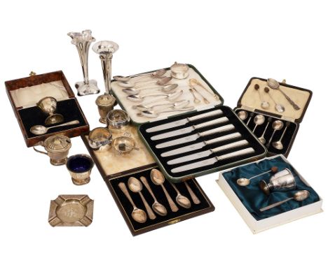 Silver to include cased sets of coffee spoons, a cruet set and other itemsvarious dates, makers, mostly with Dublin import ma