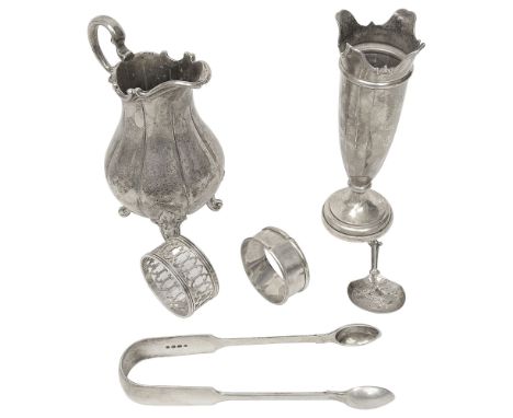 An early Victorian silver melon shaped cream jug, a spill vase and other silverfirst London, 1843, William Moulson, baluster 