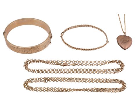 A 9ct gold belcher chainmarked '375' to clasp, together with 9ct repurposed bracelet marked '375', a fine chain with a tag in