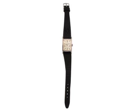 A lady's Omega De Ville stainless steel manual wind wristwatchsilvered rectangular dial baton numerals, stainless steel back 