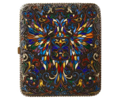 A Russian silver-gilt and plique a jour enamel cigarette case c.1900St Petersburg, 88 Zolotnik 1898-1903, assay master Yakor 