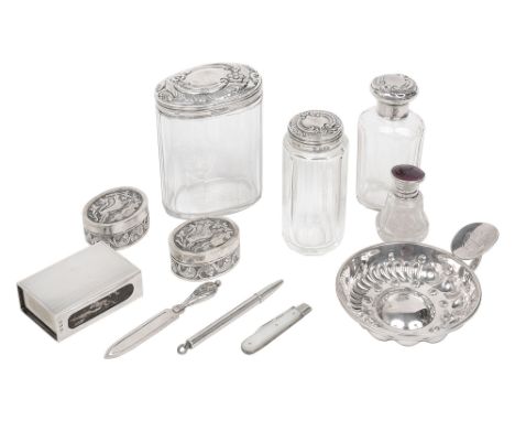 A George V silver matchbox cover, pair Indian colonial pill boxes and other silver first London, 1936, Goldsmiths &amp; Silve