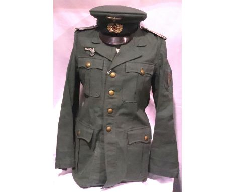 German WWII Heer enlisted mans tunic with Kuban 1940 shield and a later matching visor cap. P&amp;P Group 3 (£25+VAT for the 