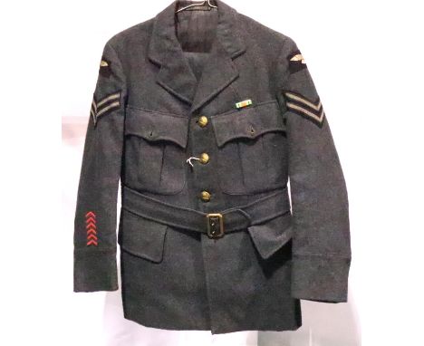 Post War RAF uniform with 6 Years Civil Defence chevrons, Defence medal ribbon, badged to the rank of Corporal, with trousers