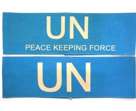 United Nations Peacekeeping Force cotton armband with a further UN armband (2). P&amp;P Group 1 (£14+VAT for the first lot an