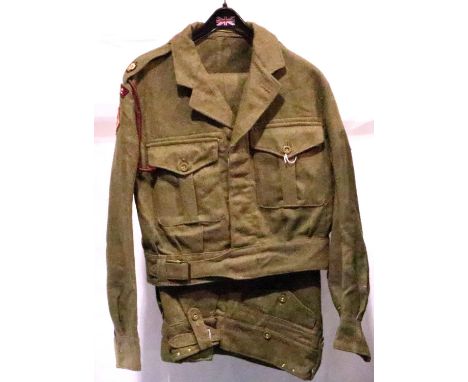 Royal Army Medical Corps 1950s battledress and trousers, badged to the rank of Second Lieutenant, some small moth holes. P&am