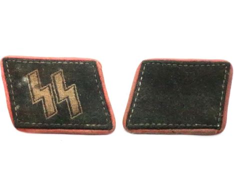 WWII German Waffen SS Panzer collar tabs. P&amp;P Group 1 (£14+VAT for the first lot and £1+VAT for subsequent lots) 
