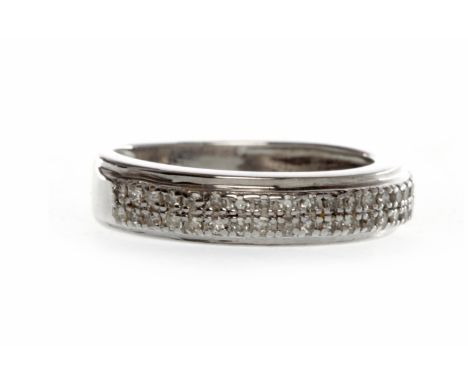 NINE CARAT GOLD DIAMOND SET BANDset with two rows of round brilliant cut diamonds totalling approximately 0.40 carats, size K