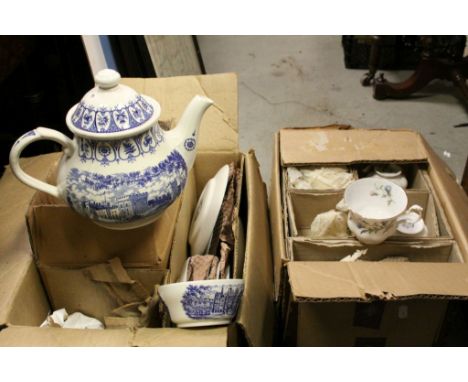 Broadhurst 1977 Queen's Silver Jubilee Blue and White 22 piece Tea Set together with a Royal Albert ' Brigadoon ' Tea Set, bo