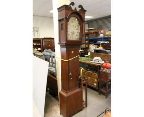 19th century 8 Day Oak Longcase Clock, the painted face with seconds dial (hands missing) and date aperture, marked D Lloyd P