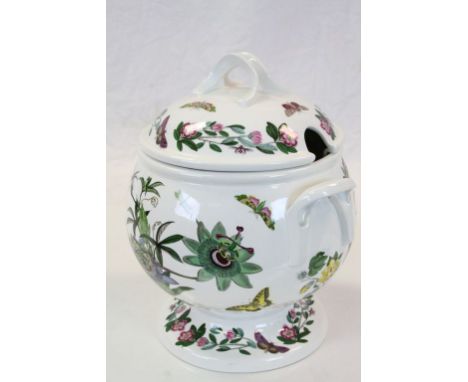 Large Portmeirion twin handled ceramic lidded Tureen with Botanical Garden type decoration, stands approx 32cm in total, has 