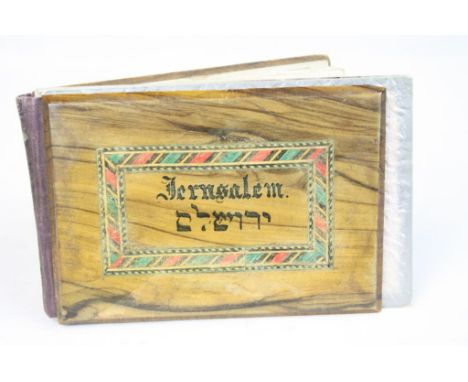Olive Wood book with pressed Flowers of the Holy Land &amp; five vintage Postcards
