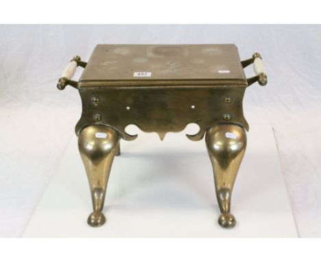 Georgian exceptionally heavy Brass Footman with Ceramic Handles, 48cms wide x 31cms high