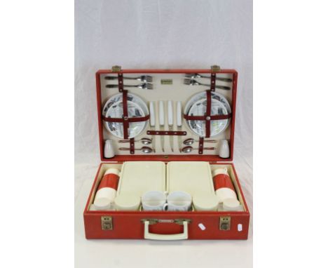 Brexton vintage four person Picnic Set in red case approx 49 x 34 x 14cm