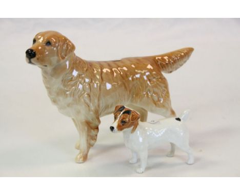 Beswick ceramic model of a Golden Retriever and another of a jack Russell, approx 7cm tall