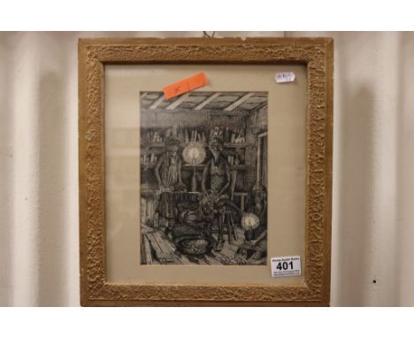 R. Mackie gilt framed print of figures participating in a Voodoo Ritual 