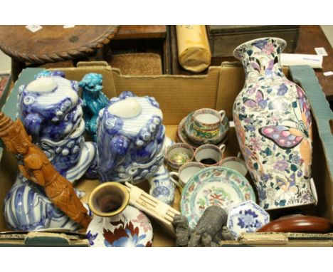 Collection of Chinese and Oriental Items including Two Pairs of Ceramic Dogs of Foe, Ceramic Cups, Saucers, etc, Cloisonne Va