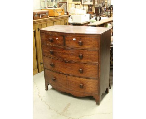 Early 19th century Mahogany Bow Fronted Chest of Two over Three Drawers with Swept Bracket Feet, 106cms wide x 110cms high