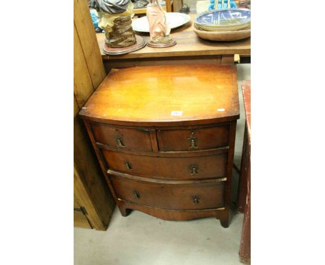 19th century Mahogany Bow Fronted Chest of Two Short over Two Long Drawers of Small Proportions, 60cms wide x 73cms high