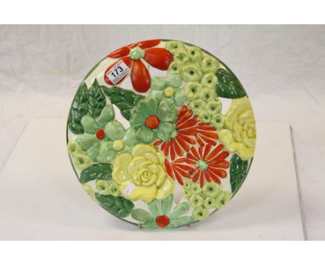 Large Clarice Cliff Bizarre circular Wall Plaque with Floral design, approx 33cm diameter