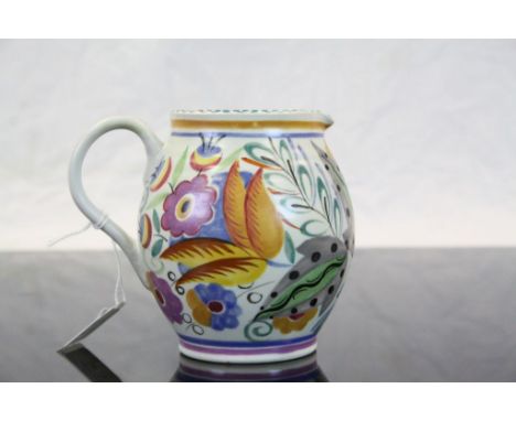 Poole Pottery jug with hand painted Floral decoration, decorator marks for "Hilda Trim" (1926 - 1942) and standing approx 12c