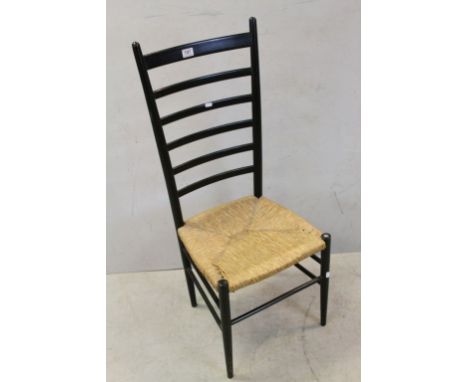 Ladder Back Single Chair with Black Finish and Rush Seat 